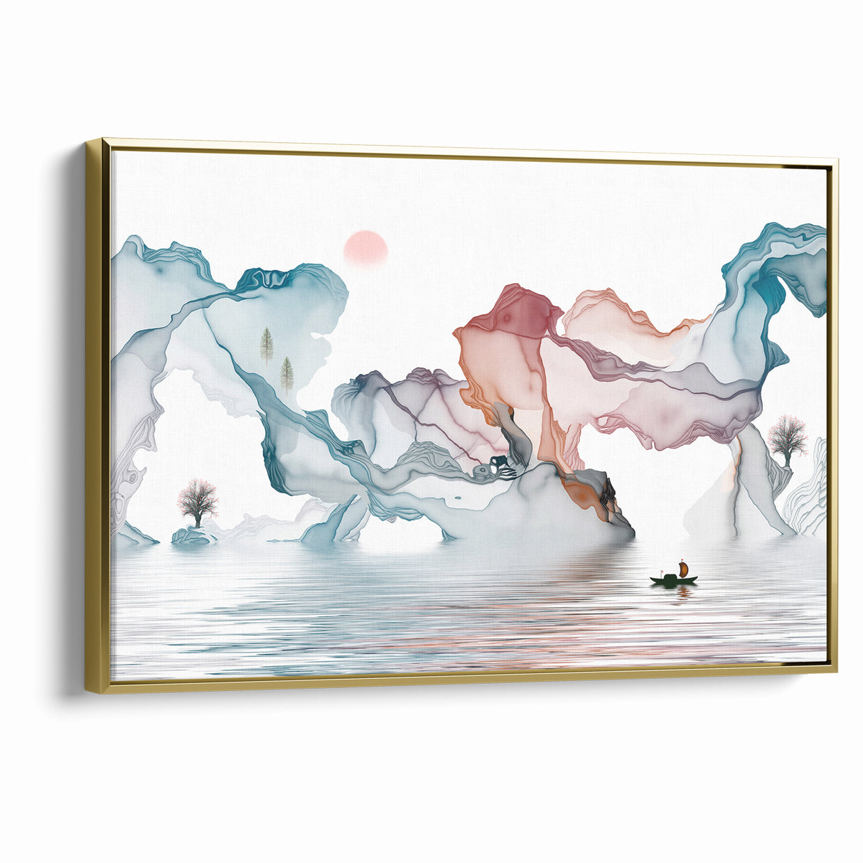 Modern Landscape Wall Decor - Serene Water and Translucent Forms Art