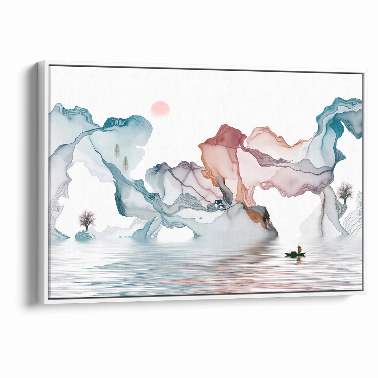 Modern Landscape Wall Decor - Serene Water and Translucent Forms Art