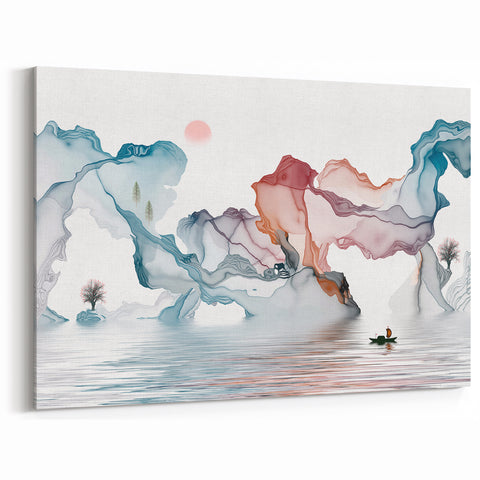 Modern Landscape Wall Decor - Serene Water and Translucent Forms Art