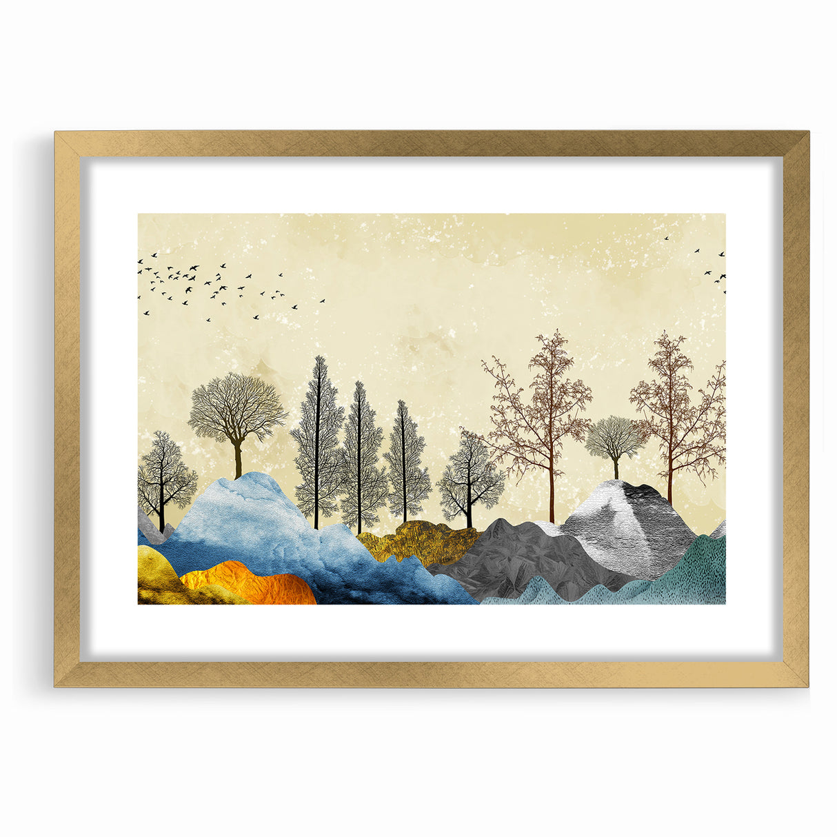 Colorful Abstract Landscapes - Vibrant Mountain and Tree Silhouettes Art