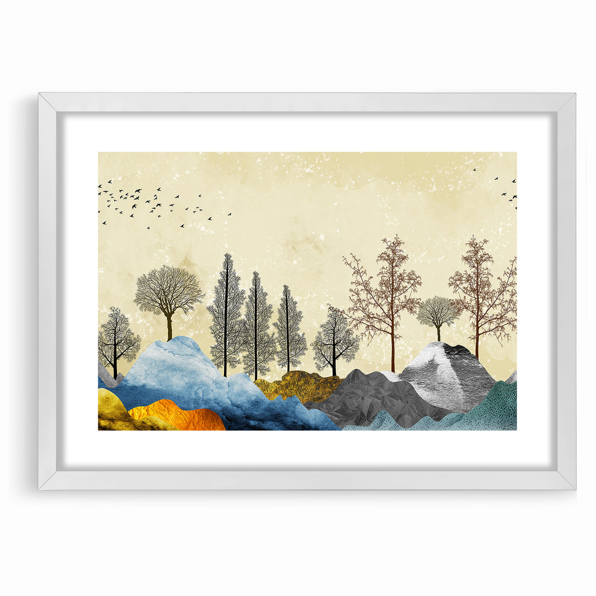 Colorful Abstract Landscapes - Vibrant Mountain and Tree Silhouettes Art