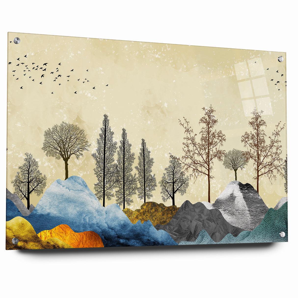 Colorful Abstract Landscapes - Vibrant Mountain and Tree Silhouettes Art