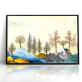 Colorful Abstract Landscapes - Vibrant Mountain and Tree Silhouettes Art