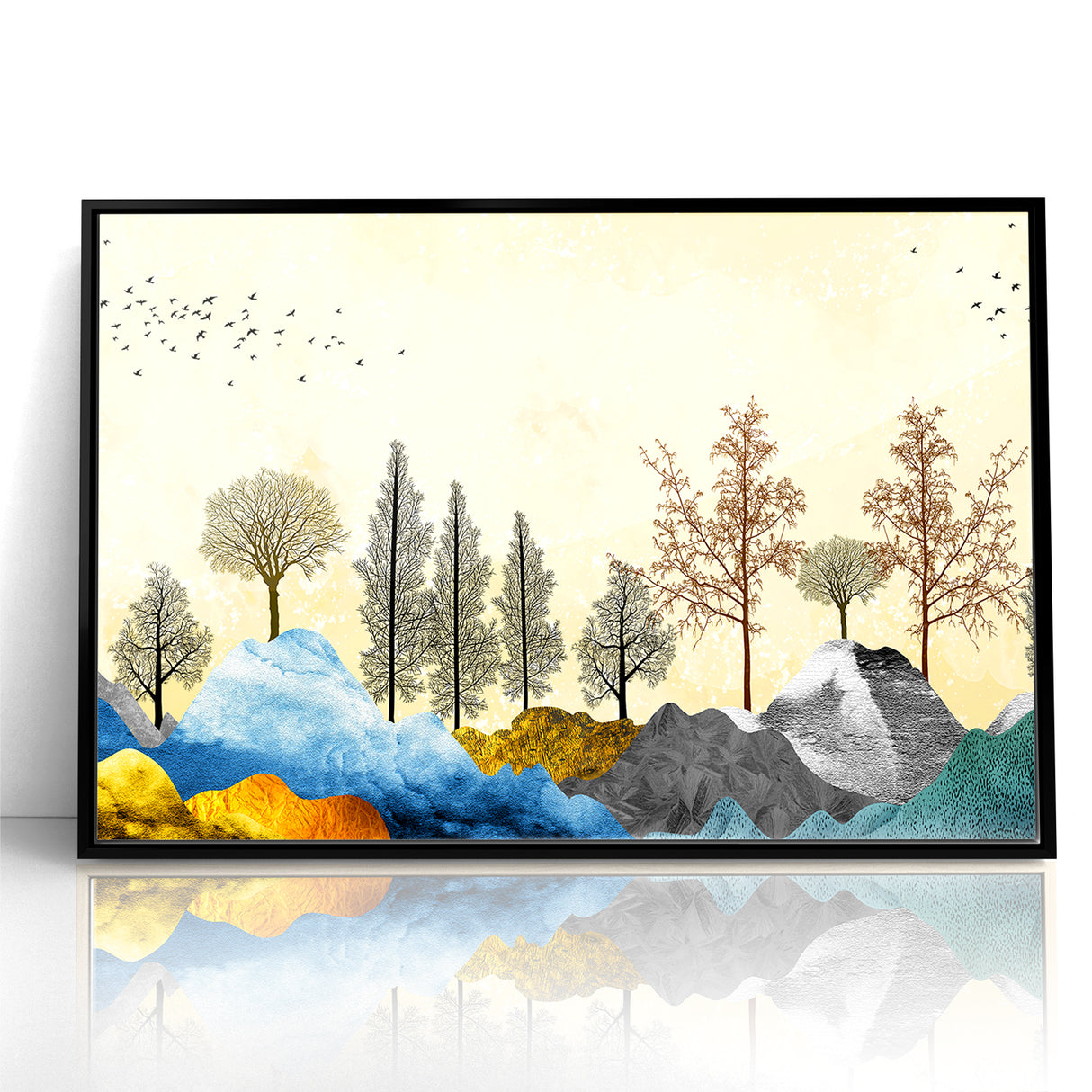 Colorful Abstract Landscapes - Vibrant Mountain and Tree Silhouettes Art