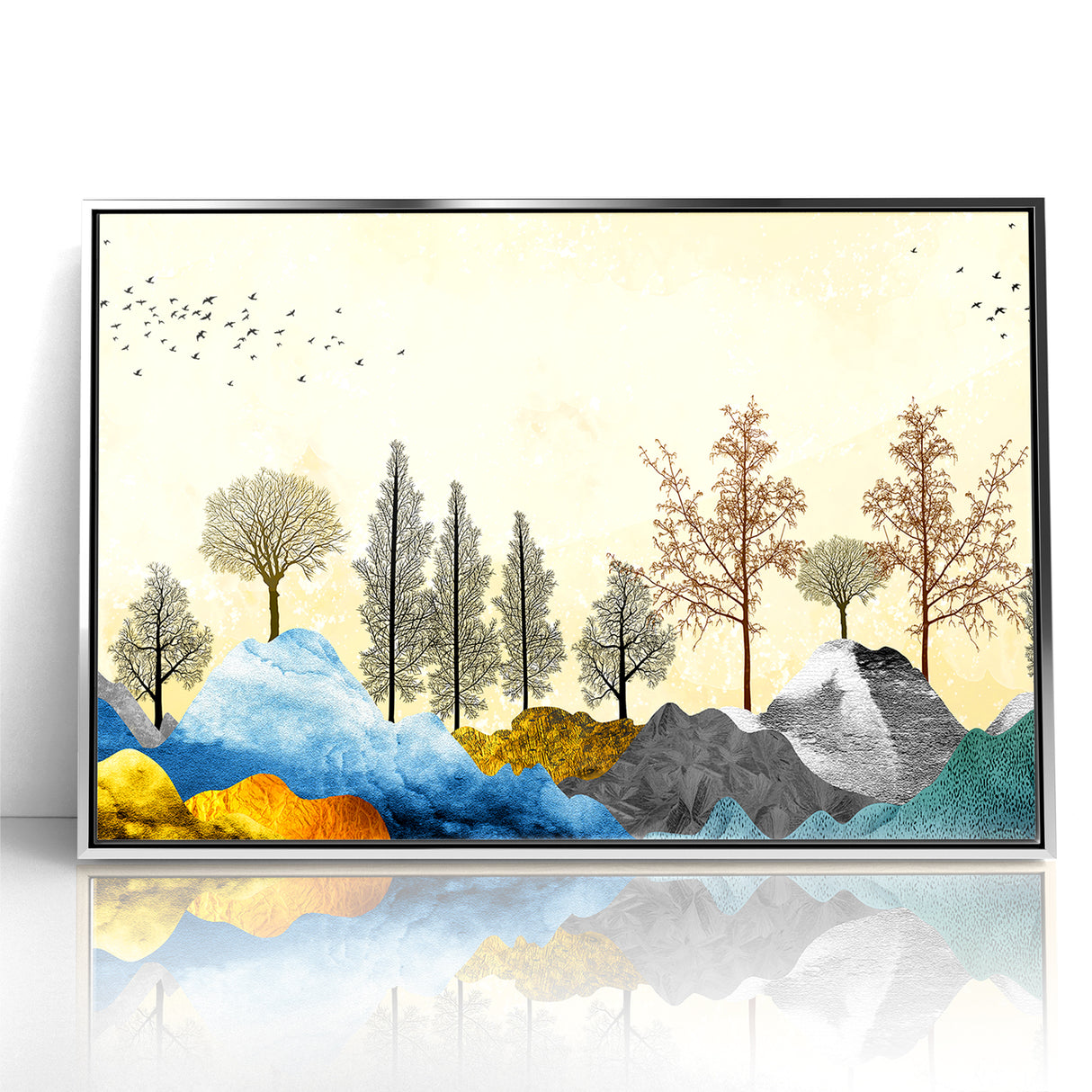 Colorful Abstract Landscapes - Vibrant Mountain and Tree Silhouettes Art