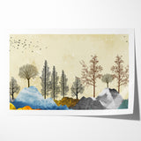 Colorful Abstract Landscapes - Vibrant Mountain and Tree Silhouettes Art