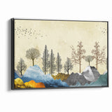 Colorful Abstract Landscapes - Vibrant Mountain and Tree Silhouettes Art