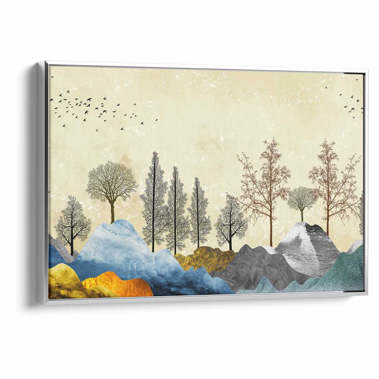Colorful Abstract Landscapes - Vibrant Mountain and Tree Silhouettes Art