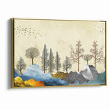 Colorful Abstract Landscapes - Vibrant Mountain and Tree Silhouettes Art
