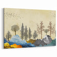 Colorful Abstract Landscapes - Vibrant Mountain and Tree Silhouettes Art