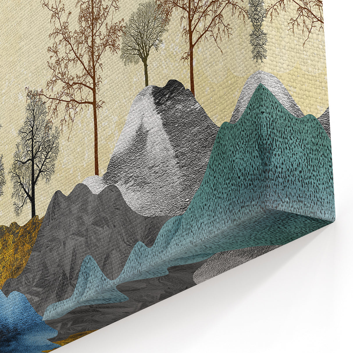 Colorful Abstract Landscapes - Vibrant Mountain and Tree Silhouettes Art