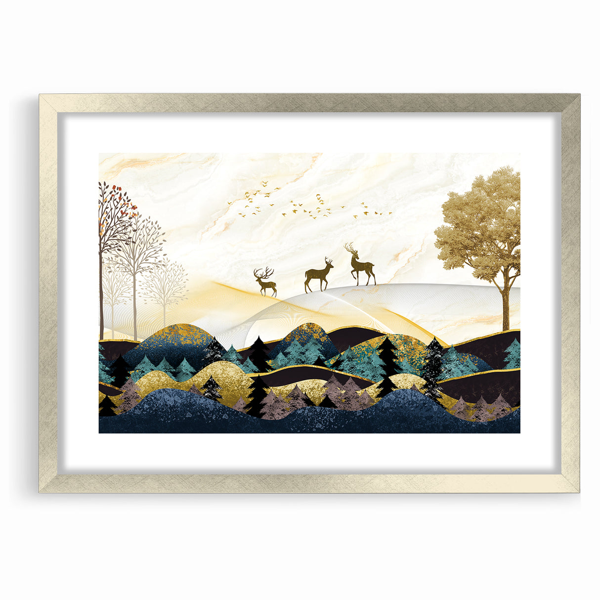 Modern Landscape Abstract - Deer and Vibrant Hills Wall Art