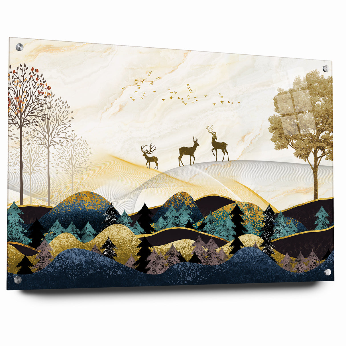 Modern Landscape Abstract - Deer and Vibrant Hills Wall Art