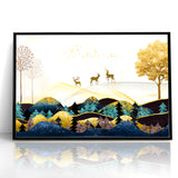 Modern Landscape Abstract - Deer and Vibrant Hills Wall Art