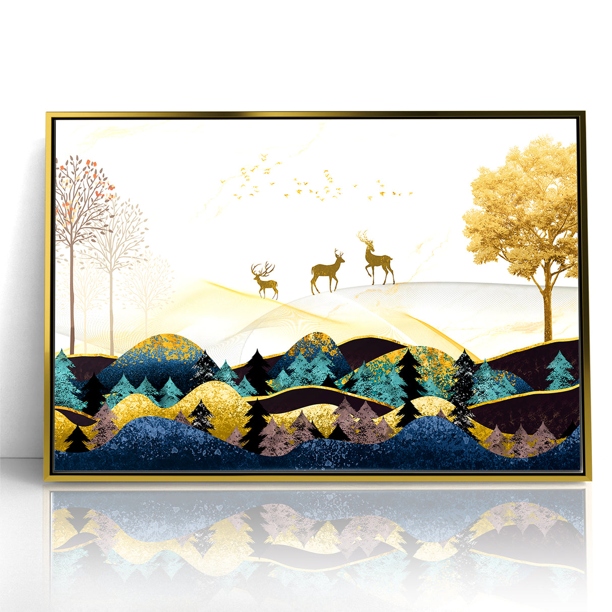 Modern Landscape Abstract - Deer and Vibrant Hills Wall Art