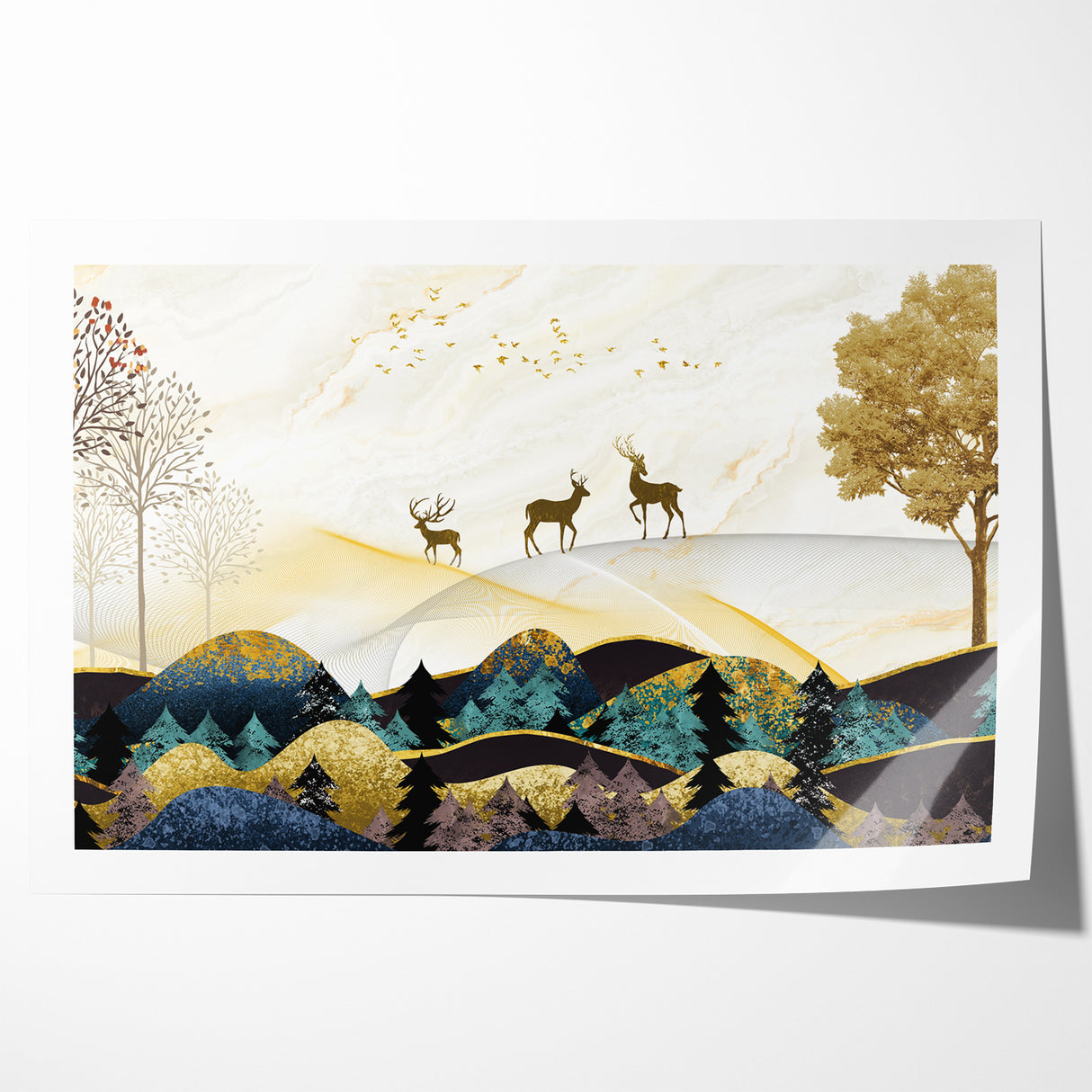 Modern Landscape Abstract - Deer and Vibrant Hills Wall Art