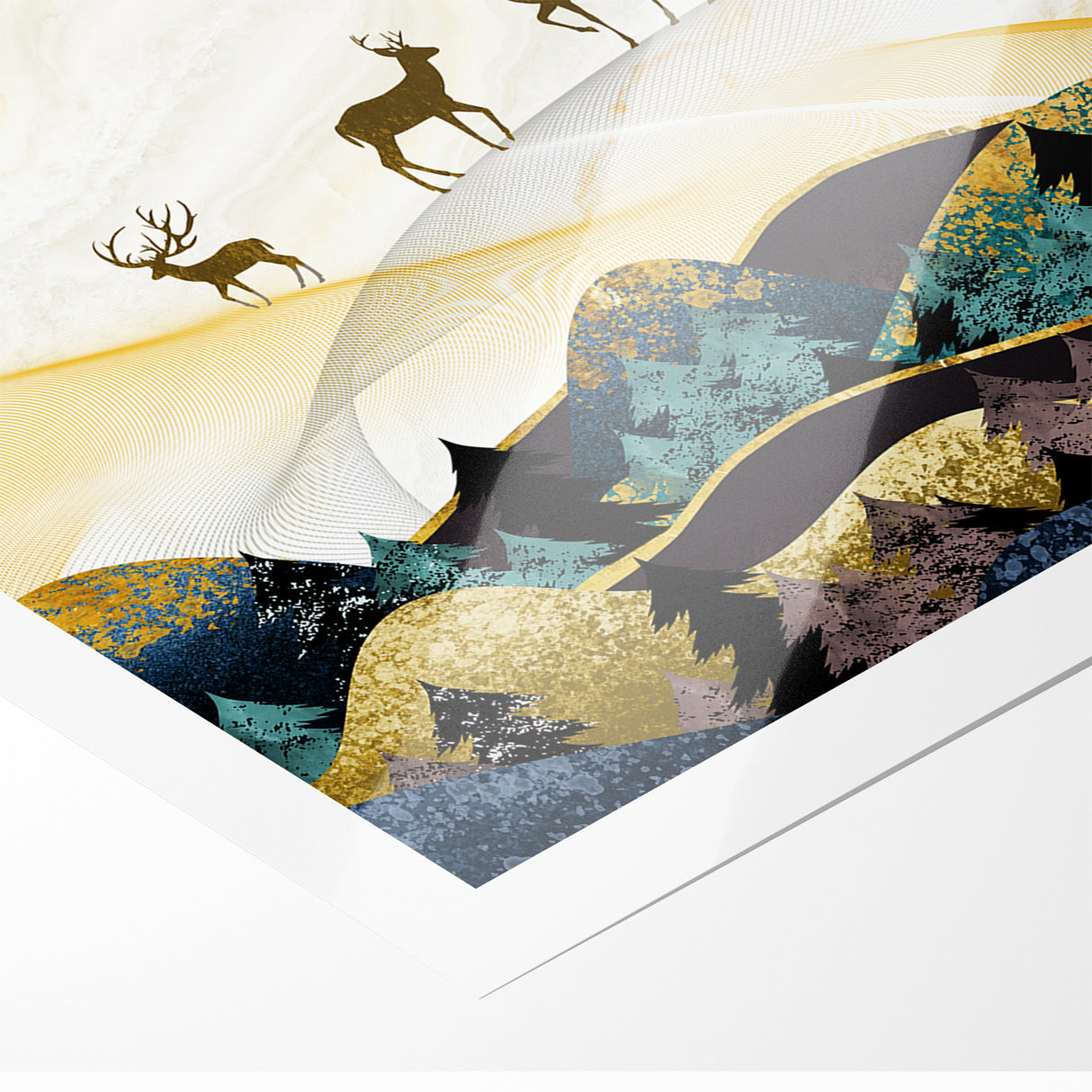 Modern Landscape Abstract - Deer and Vibrant Hills Wall Art