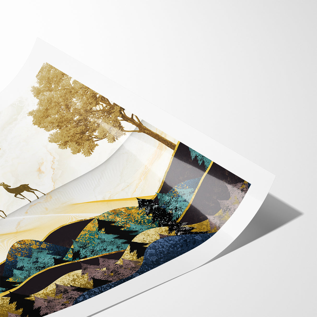 Modern Landscape Abstract - Deer and Vibrant Hills Wall Art