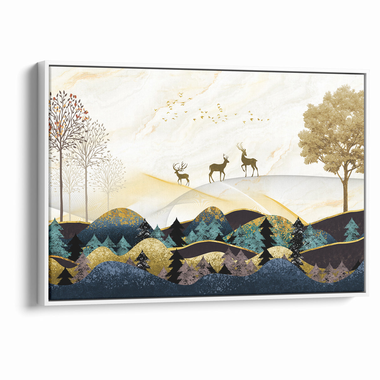 Modern Landscape Abstract - Deer and Vibrant Hills Wall Art