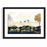 Modern Landscape Abstract - Deer and Vibrant Hills Wall Art