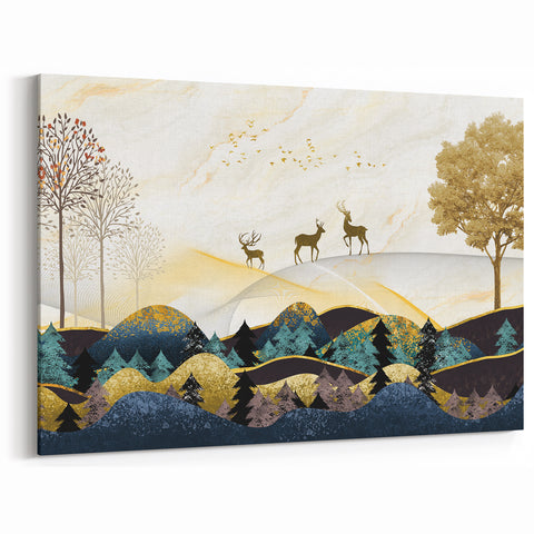 Modern Landscape Abstract - Deer and Vibrant Hills Wall Art