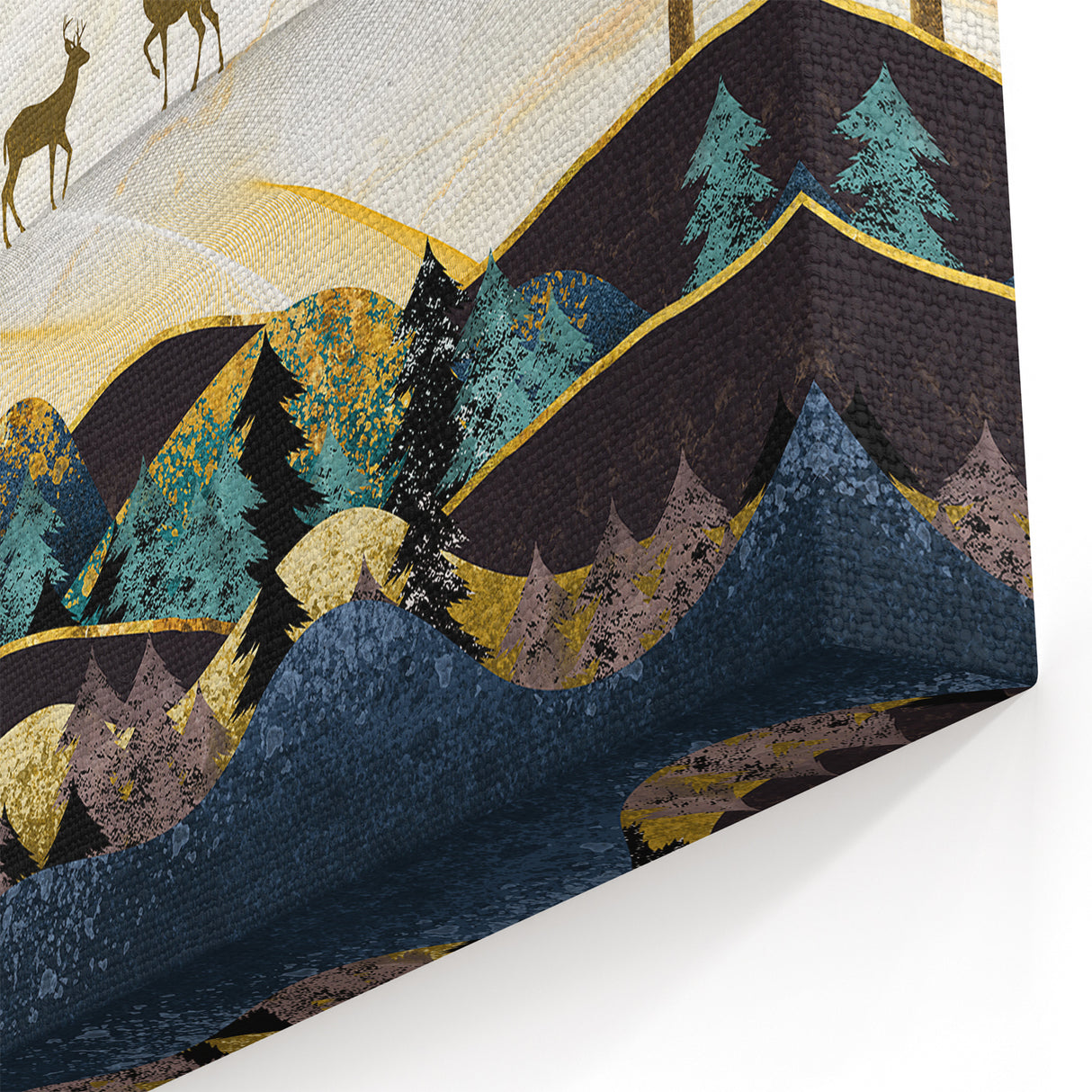 Modern Landscape Abstract - Deer and Vibrant Hills Wall Art
