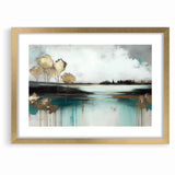 Abstract Landscape Art - Golden Trees and Serene Waters Wall Art