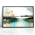 Abstract Landscape Art - Golden Trees and Serene Waters Wall Art