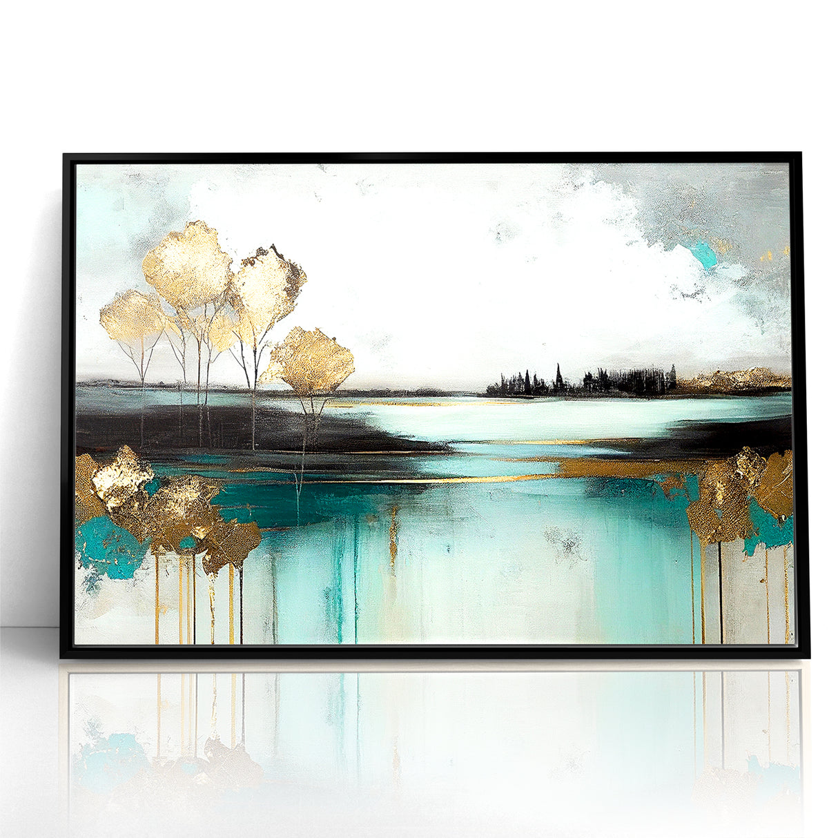 Abstract Landscape Art - Golden Trees and Serene Waters Wall Art