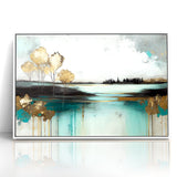 Abstract Landscape Art - Golden Trees and Serene Waters Wall Art