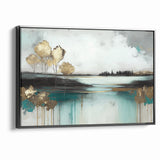 Abstract Landscape Art - Golden Trees and Serene Waters Wall Art