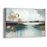 Abstract Landscape Art - Golden Trees and Serene Waters Wall Art