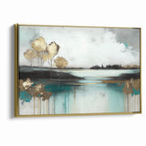 Abstract Landscape Art - Golden Trees and Serene Waters Wall Art