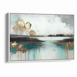 Abstract Landscape Art - Golden Trees and Serene Waters Wall Art
