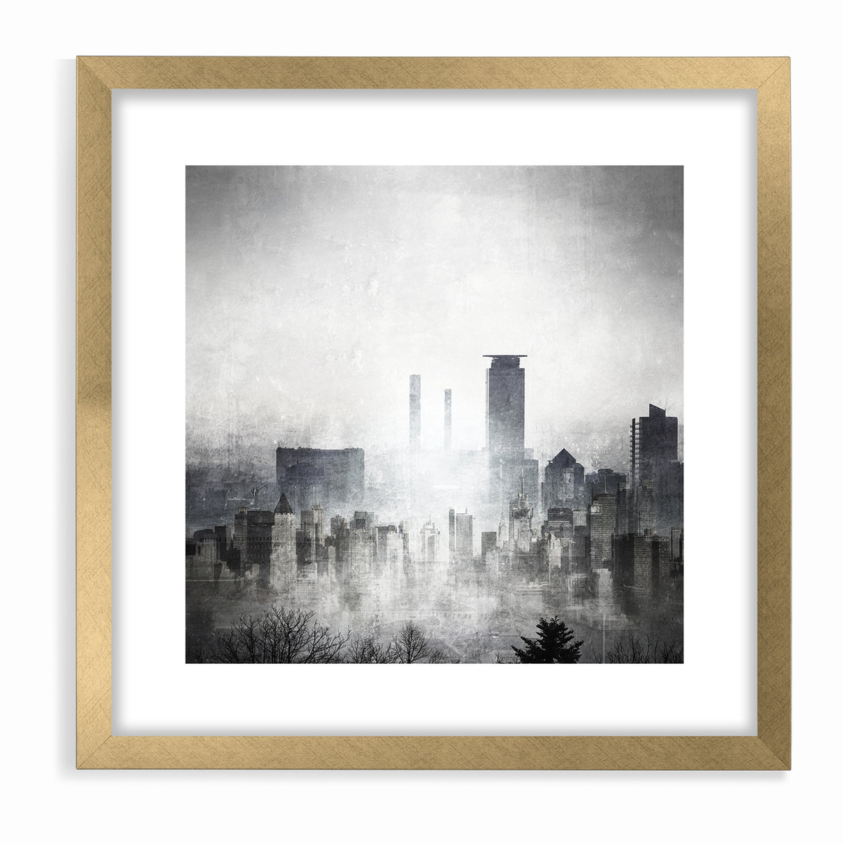Modern Landscape Abstract - Monochromatic Misty Cityscape Wall Art