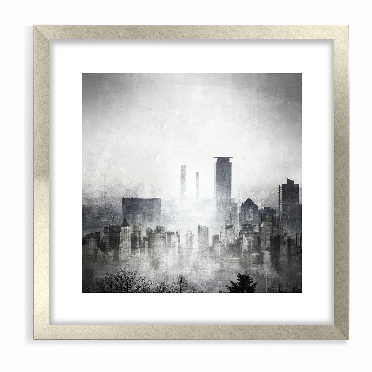 Modern Landscape Abstract - Monochromatic Misty Cityscape Wall Art