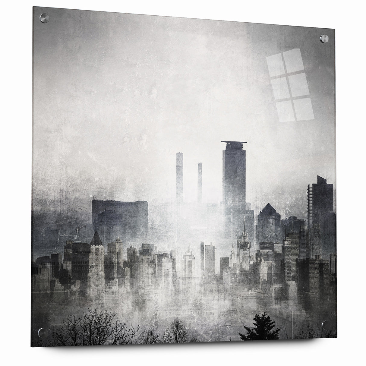 Modern Landscape Abstract - Monochromatic Misty Cityscape Wall Art