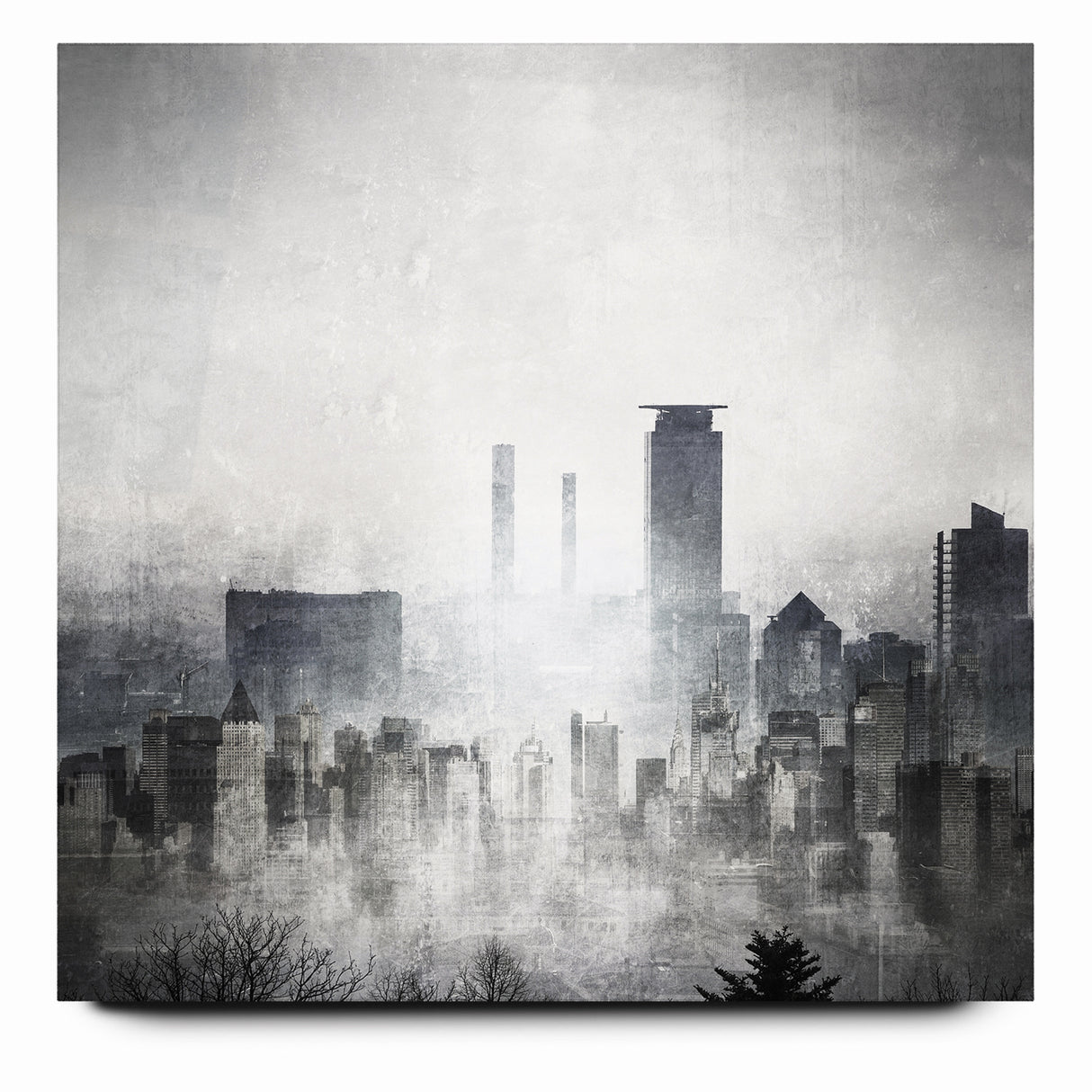 Modern Landscape Abstract - Monochromatic Misty Cityscape Wall Art