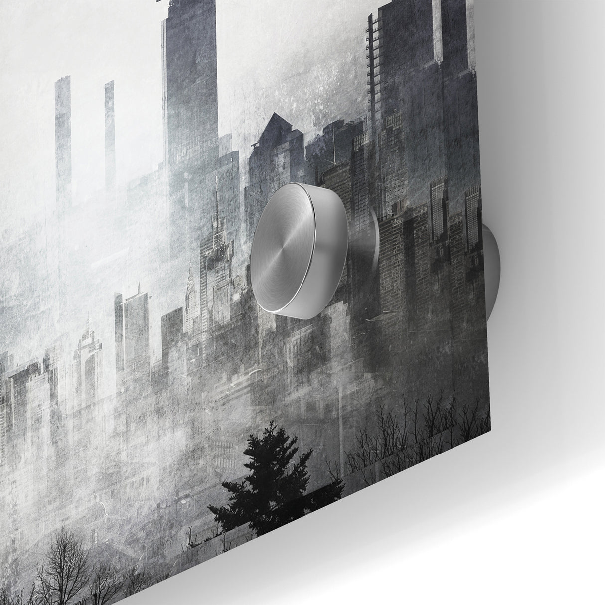 Modern Landscape Abstract - Monochromatic Misty Cityscape Wall Art