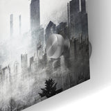Modern Landscape Abstract - Monochromatic Misty Cityscape Wall Art