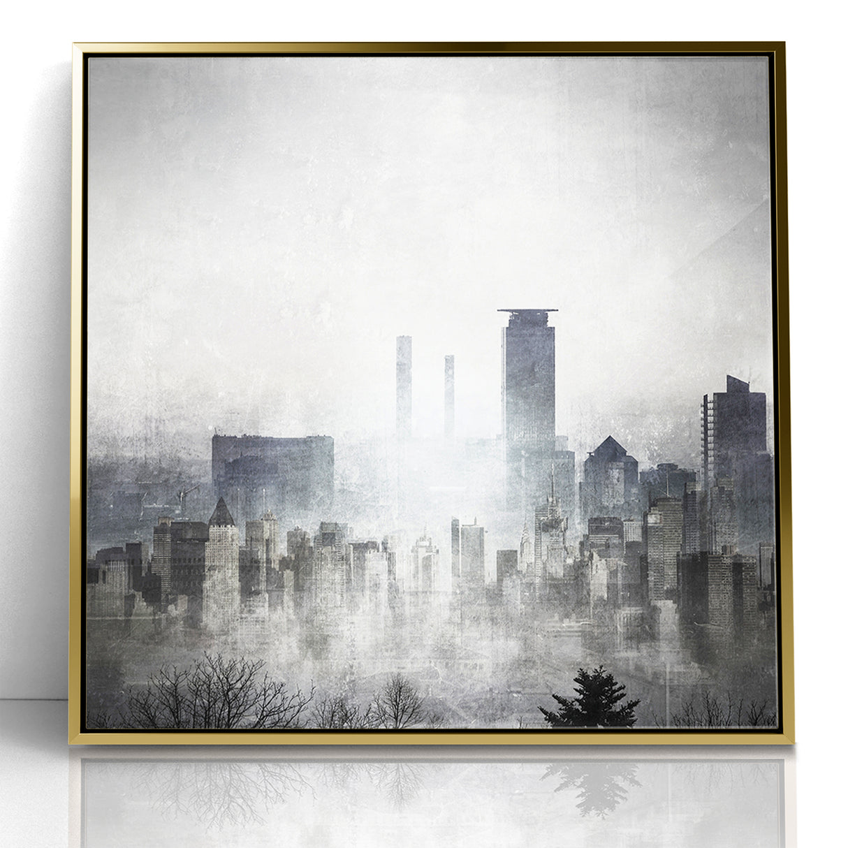 Modern Landscape Abstract - Monochromatic Misty Cityscape Wall Art