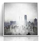 Modern Landscape Abstract - Monochromatic Misty Cityscape Wall Art