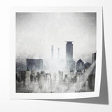 Modern Landscape Abstract - Monochromatic Misty Cityscape Wall Art