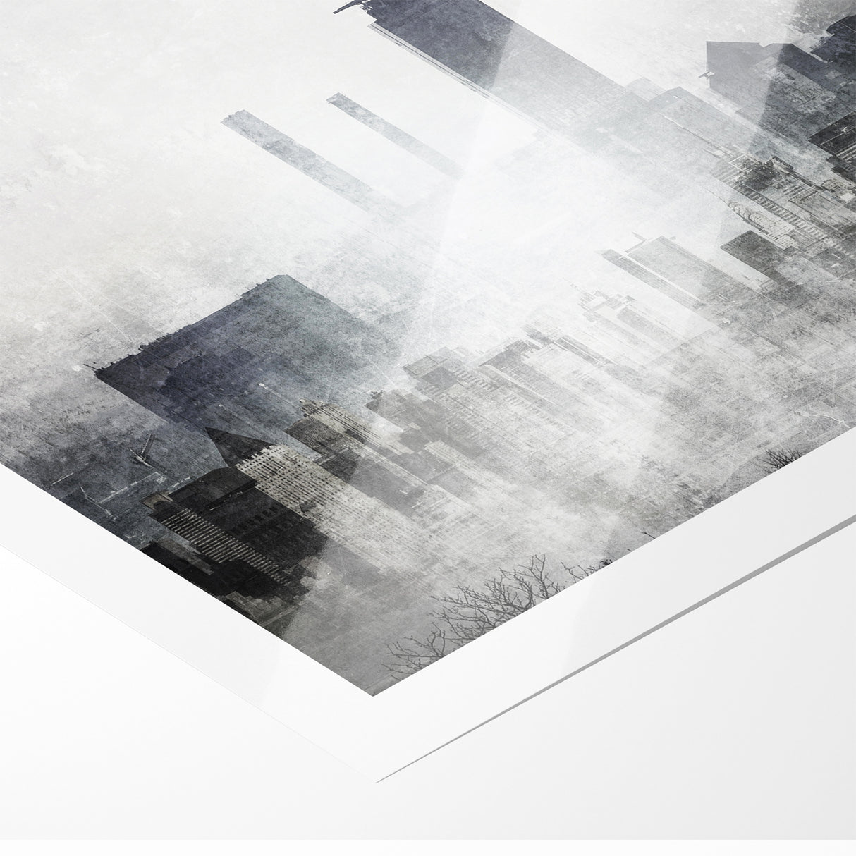 Modern Landscape Abstract - Monochromatic Misty Cityscape Wall Art