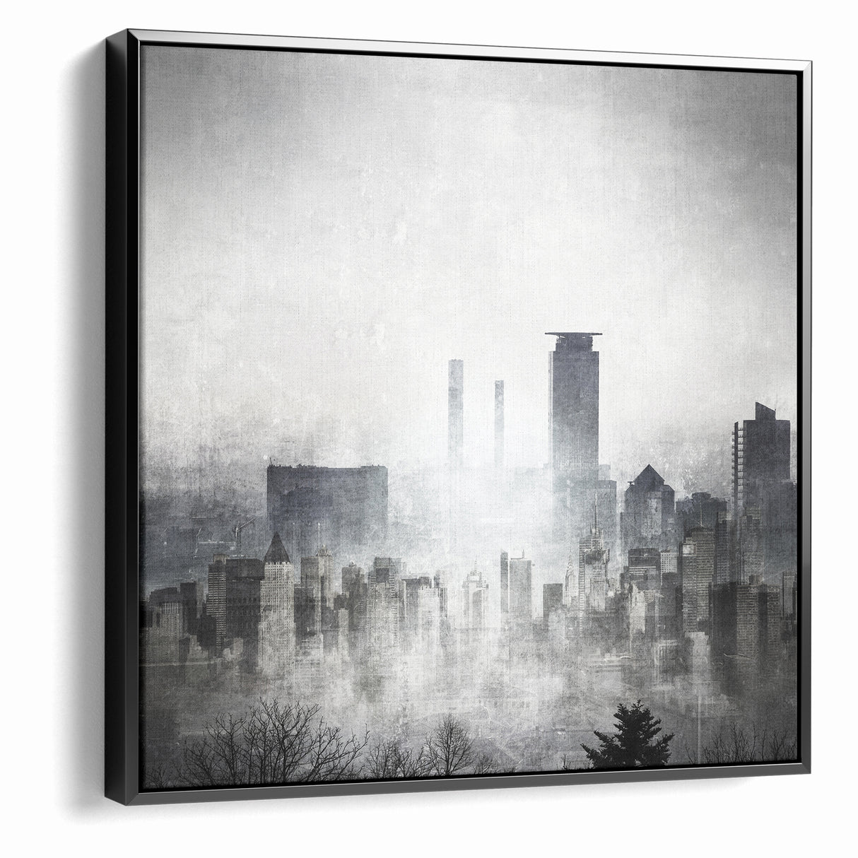 Modern Landscape Abstract - Monochromatic Misty Cityscape Wall Art