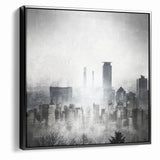 Modern Landscape Abstract - Monochromatic Misty Cityscape Wall Art