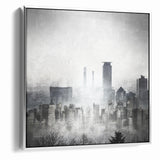 Modern Landscape Abstract - Monochromatic Misty Cityscape Wall Art