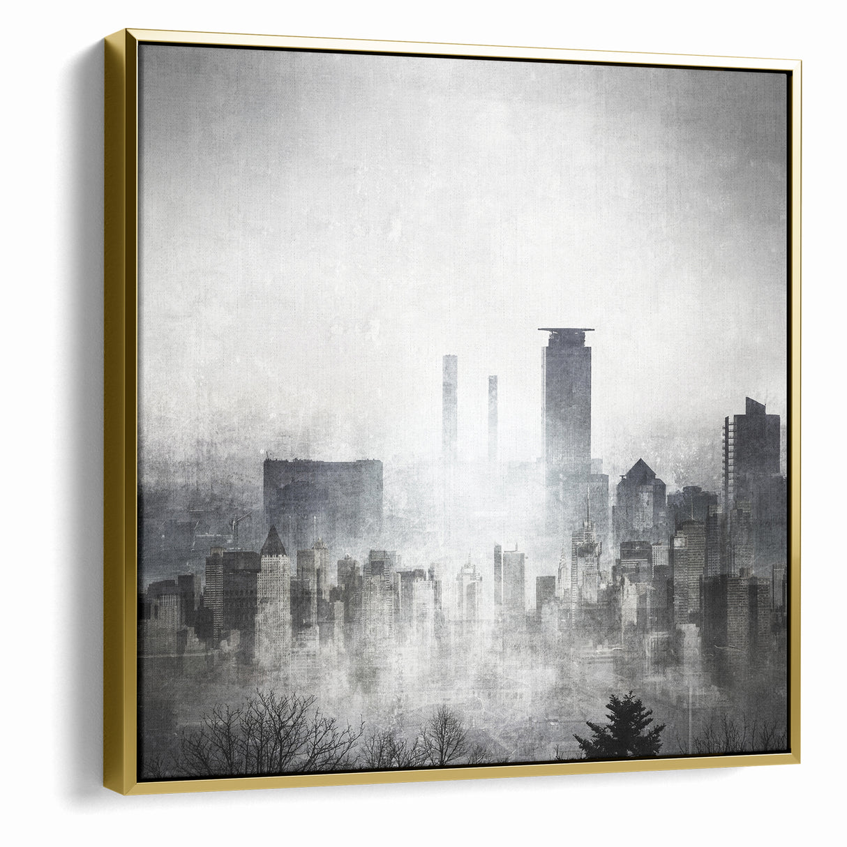 Modern Landscape Abstract - Monochromatic Misty Cityscape Wall Art