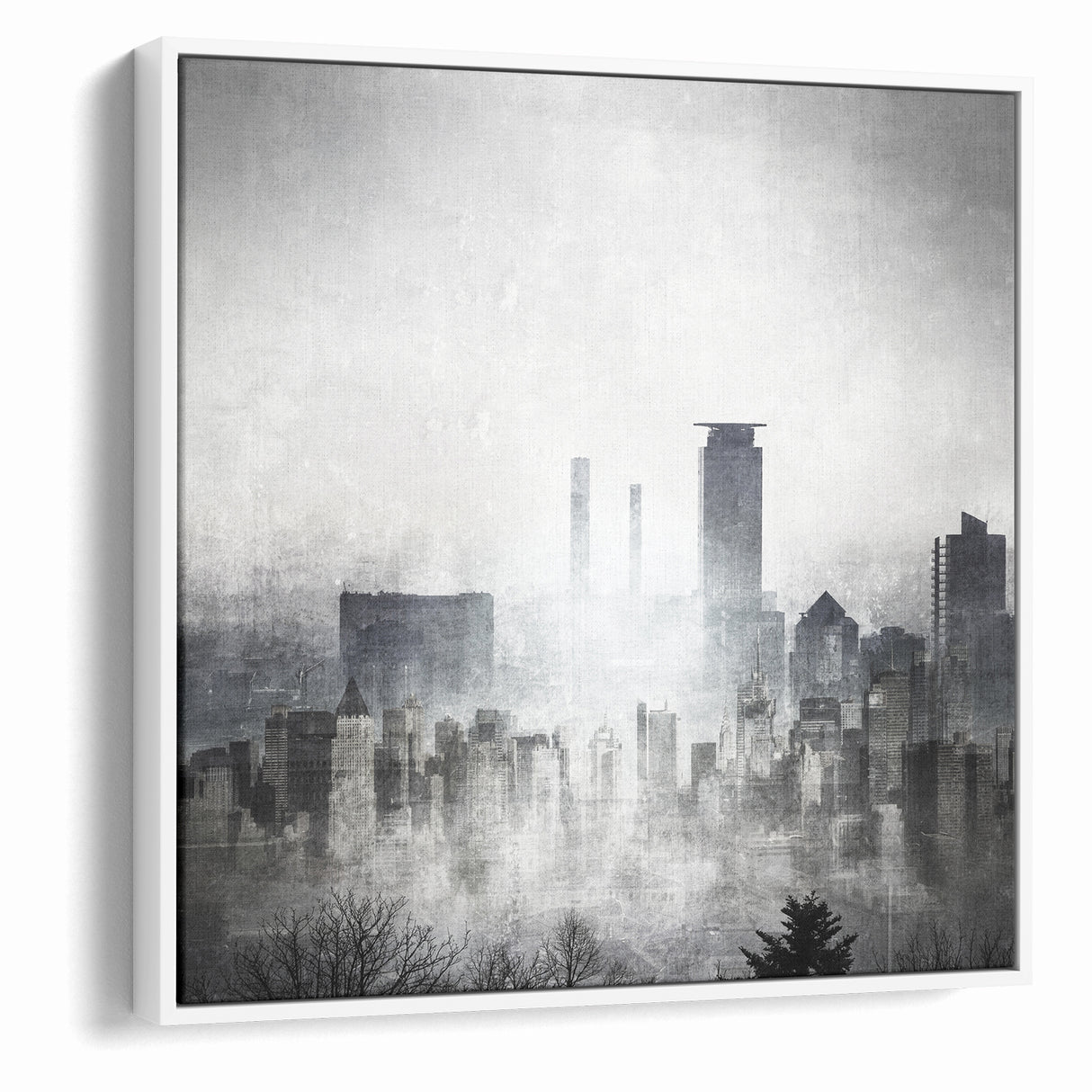 Modern Landscape Abstract - Monochromatic Misty Cityscape Wall Art
