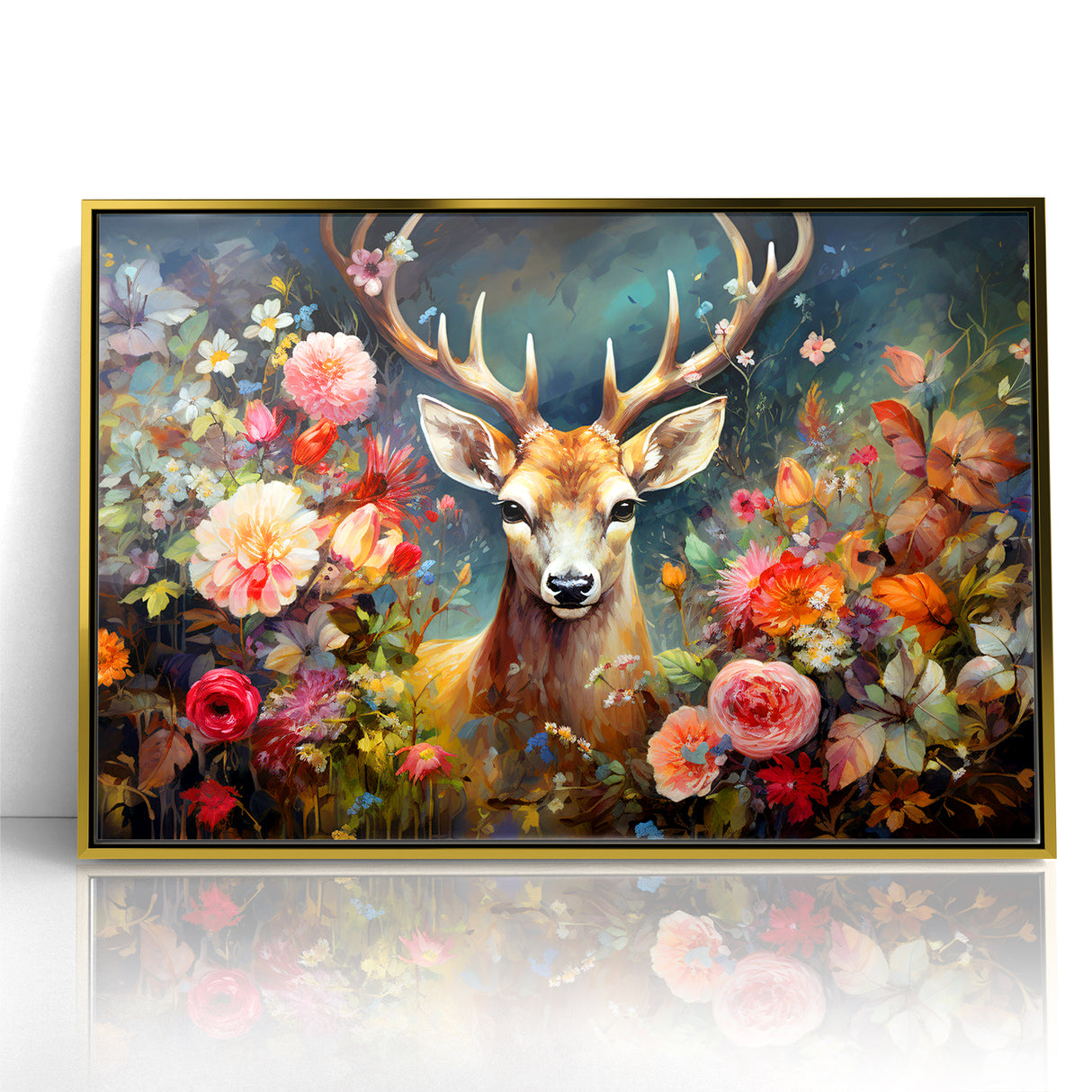Graceful Antelope with Vibrant Floral Surroundings - Stunning Wall Art